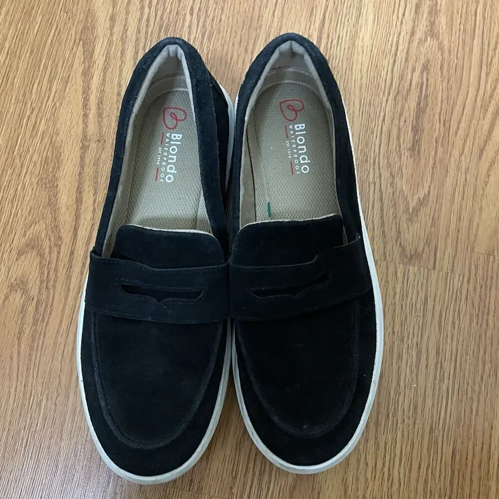 BLONDO Black suede leather slip on waterproof loafer sneakers size US 6.5